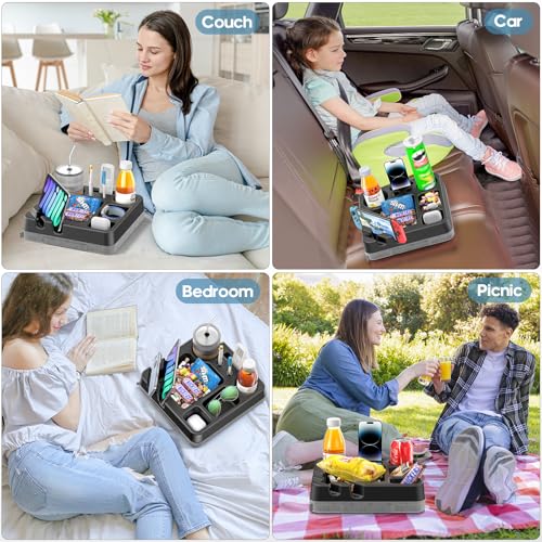 Couch Cup Holder Tray Couch Cup Holder Pillow Bed Tray Snack Sofa Bed Caddy Organizer Beach Sofa Drink Holder Anti-Spill Portable Snack Caddy Couch Remote Holder for Phone Pad Kindle Beverage Black - color: Black