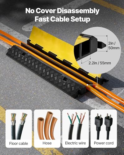 VEVOR Cable Protector Ramp, 2 Channel Heavy Duty 39.37'' Rubber Cord Hose Wire Cover, 2.2''W x 2''H Large Channel Size, Traffic Speed Bump with Flip-Open Top Cover, for Indoor Outdoor Use