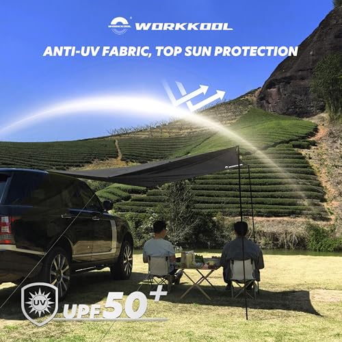 Awning Tarp for Camping,Tailgate Awnings & Shelters for Sun Shade and Waterproof, Outdoor Rear&Side Vehicle Awning Shelter for Van, MPV, Campers(10 * 6.56ft,Black) - color: BLACK