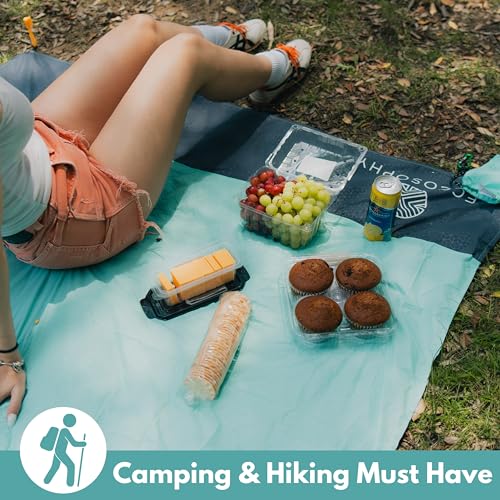 ECCOSOPHY Sand Proof Beach Blanket - Waterproof Picnic Blanket 60x55 Outdoor Compact Pocket Blanket Lightweight Ground Cover for Hiking Camping Festivals Sports Travel with Bag & Stakes (Pistachio) - color: Pistachio