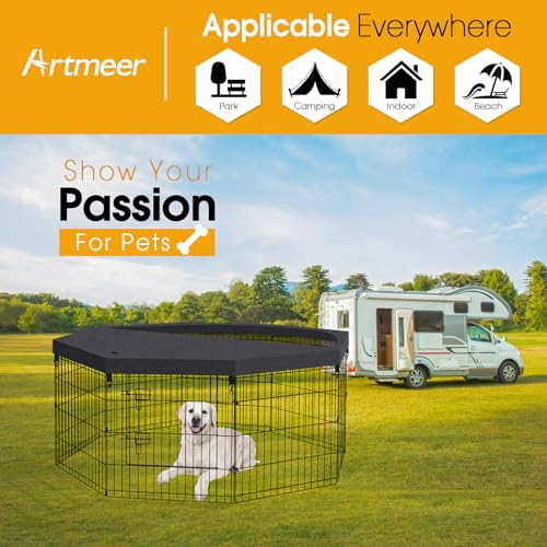 Dog Playpen Regular Octagon Metal Exercise Pet Playpen 8 Panels 24 Inch Mesh Top Cover for Small Medium Pets Indoor Outdoor(Only Cover,Playpen Not Included)(Black Top Cover) - style: Black Top cover
