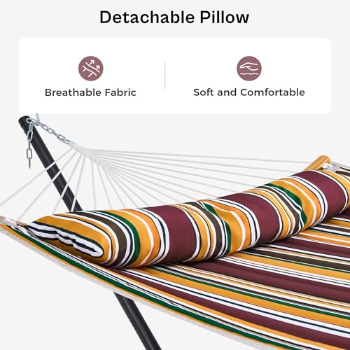 SUPERJARE Hammock with Stand, 2 Person Heavy Duty Hammock Frame, Detachable Pillow & Strong Curved-Bar & Portable Carrying Bag, Perfect for Outdoor & Indoor - Maple-Leaf Red - color: Maple-leaf Red
