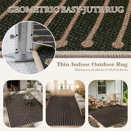 Lahome Neutral Geometric Outdoor Rug, 5x7 Black Living Room Dining Room Rug Indoor Outdoor Carpet, Farmhouse Rhombus Non Slip Non Shedding Carpet for Patio Deck Office Classroom - color: Black/Nature, size: 5x7