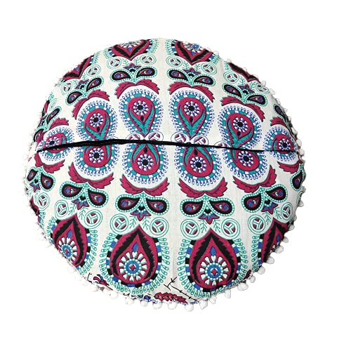 22 Inch Floor Pillows “Cover Only” Cushion Covers Seating Seat Throw Round Meditation Pillowcase Hippie Decor Ottoman Boho Mandala Yoga Pouf Cases (22” Pillow Cover, Without Filler)