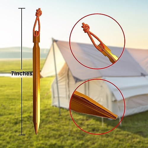 12 Pack Tent Stakes, 7075 Ground Metal Camping Aluminum Tent Pegs, Lightweight Tent Stakes Heavy Duty Spikes Camping Accessories - color: Zesty