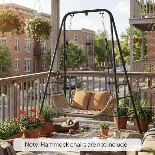 Outsunny Hammock Chair Stand, Free Standing Heavy Duty Hanging Swing Chair with Anti-Slip Foot Pads, 2 Carabiners, for Relaxation, Indoor and Outdoor Use, Black - color: Black