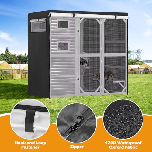 Catio Cover, 79" L x 37" W x 70" H Waterproof Cover for Outdoor Cat Enclosure, 420D Cat Cage Cover for Aivituvin Cats Catios, Black (Catio Not Included) - size: 79"L x 37"W x 70"H for Aivituvin