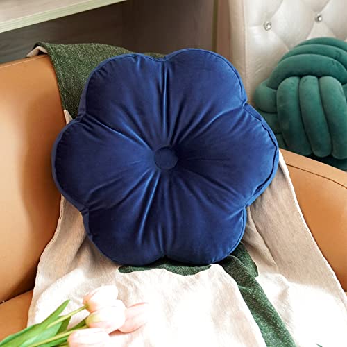 ARTMAGIC Flower Shaped Velvet Decorative Throw Pillow Cushion Ultra Soft Cute Floor Pillow for Couch Bed Sofa (Navy Blue) - color: Navy Blue