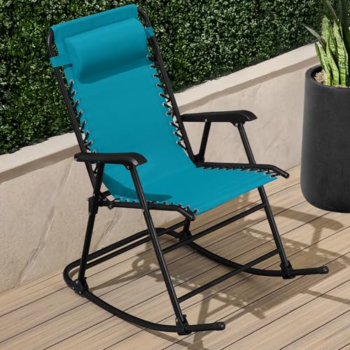 Best Choice Products Outdoor Zero Gravity Rocking Chair, Folding Reclining Patio Lounge Chair with Adjustable Pillow for Lawn, Beach, Camping - Peacock Blue - color: Peacock Blue
