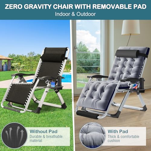 NAIZEA Widened Zero Gravity Chair 29" XL,Oversized Outdoor Lounge Chairs, Folding Reclining Camping Chairs with Cup Holder, Ergonomic Patio Lawn Chair for Balcony Beach Deck Yard - color: Ash Gray Widened, style: Zero Gravity Chair