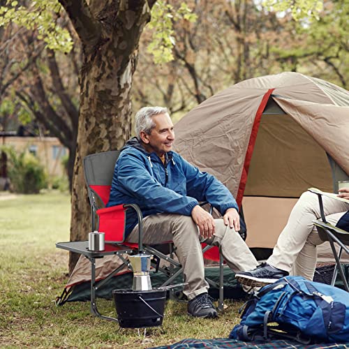 KOTEK Camping Directors Chair, Outdoor Folding Chair with Side Table, Cooler Bag & Storage Pocket, Supports 400 LBS, Portable Camp Chairs for Fishing, Picnic, Concert, Beach, Lawn, Patio (1, Red) - color: Red
