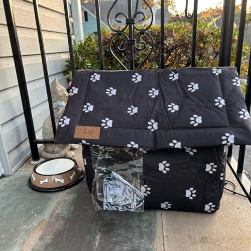 Cat House for Outdoor,Weatherproof Warm Feral Cats Shelter Outside/Indoor Collapsible Insulated Pet Houses Foldable Stray Cat Tent Cave for Kitty Puppy Small Animals Four Season(Black)