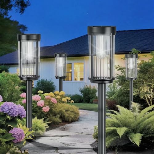 EXCMARK 12 Pack Outdoor Solar Lights Waterproof for Yard Garden Walkway Pathway Lawn Decorative Contemporary Landscape Lighting. (Cool White Light, 12)