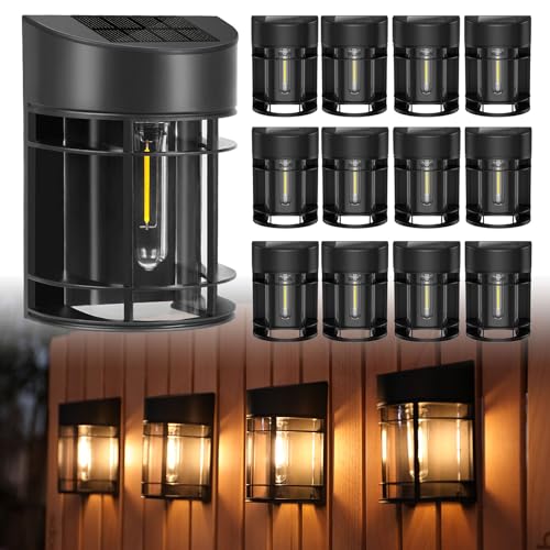 Solar Fence Lights, 12 Pack Waterproof Solar Lights Outdoor, Outdoor Solar Lights for Fence Garden Yard Step Deck Stairs - color: Black, size: 12 Pack