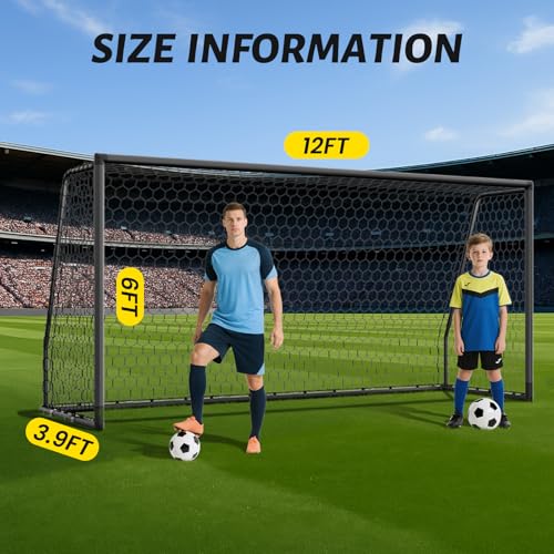 NAIZEA Soccer Goals - 24x8/21x7/18x7/12x6/16x7/10x6/8x6/6x4FT Soccer Goals for Backyard - Metal Soccer Goal for Youth Adult - Multiple Sizes Colors- Perfect for Games Indoor Outdoor - size: 12ft x 6ft, style: Pro-Grey/Alu