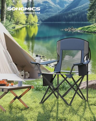 SONGMICS Camping Chair, Folding Oversized Chair, Comfortable and Heavy-Duty, 352 lb Weight Capacity, Adjustable Armrests with Cooler Bag, Storage Bag, Breathable Mesh, Bijou Blue UGCB060Q01 - color: Blue, style: 1PC (24.8"D x 37"W x 38.6"H)