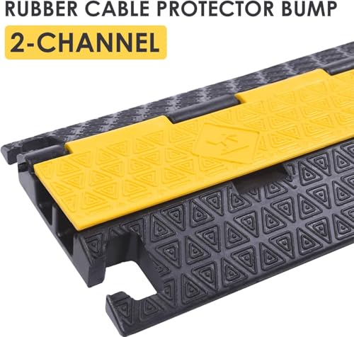 Heavy-Duty Rubber Cable Protector Ramp (4-Pack) - 2-Channel Floor Cord Cover for Driveway, Warehouse, Events - 22,000 lbs Load Capacity - Indoor & Outdoor Use - Cable Speed Bump for Hoses, Cables - color: Small 2-Channel (4-Pack)