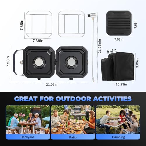 Adjustable 2 Burner Portable Camping Stove Propane (16000 BTU) with Camping Grill and Carrying Bag, Folding Propane Stove,Gas Camping Stove with Piezo Ignition for Camping, Backyard BBQ, Black - color: black