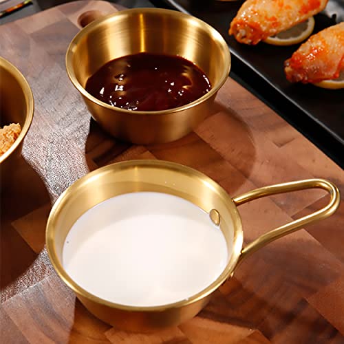 2Pcs Makgeolli Bowls, 304 Stainless Steel Korean Traditional Bowls Round Rice Bowl Wine Cup with Handle, Hiking Soup Dish Food Bowl Camp Cup (Small: 6.5oz, 3.9inch, Gold) - color: Gold, size: Small: 6.5oz, 3.9inch