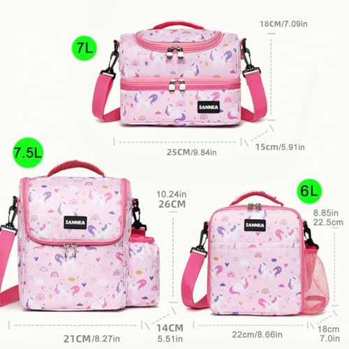 Double Deck Lunch Bag Cooler Insulated Lunch Box Tote 7L Dinosaur Age Bento Bags with Removable Adjustable Strap - color: 7L Dinosaur Age