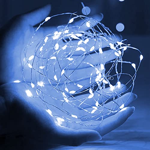 Dazzle Bright Fairy Lights Battery Operated, 2 Pack Total 40FT 120LED Silver Wire Waterproof Battery Operated String Lights, Christmas Decorations for Indoor Outdoor Bedroom Yard Decor, White - color: White