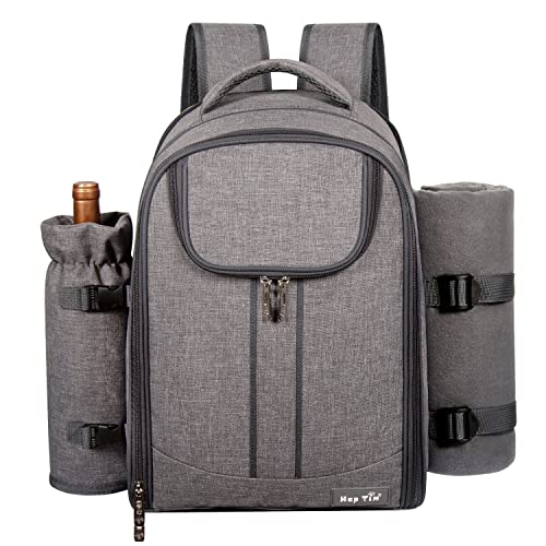 Hap Tim Picnic Basket Backpack for 4 Person with Blanket, Wine Holder, Cooler Compartment, Cutlery Set, for Couples, Ideas, Engagement Gifts, Gray (3065-G) - color: Gray, size: 4 person