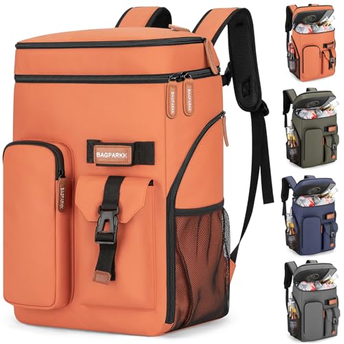 BAGPARKK Insulated Cooler Backpack,33/45 Cans Multifunctional Double Deck Leakproof Cooler Bag with Sternum Strap,Large Capacity Lightweight Travel Camping Beach Backpack - color: Orange, size: 33Can