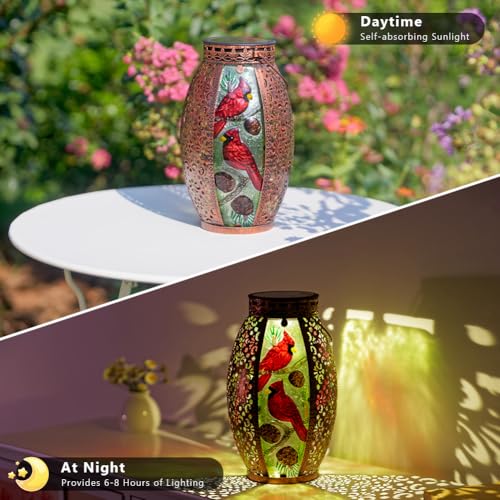 STARSOUL Solar Lantern Outdoor Waterproof, Hanging Solar Lantern for Patio Yard Decor, Cardinal Garden Decor, Cardinal Gift for Women Mom Grandma - color: Cardinal-A