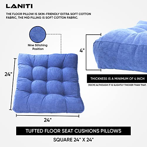 LANITI 24” Inch Extra Large Floor Cushions Tufted Floor Pillow for Adults Square Meditation Ultimate Comfort Oversized Pillows for Floor Cushion (Aqua) - color: Aqua