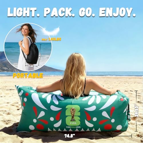 MESUCA FIFA World Cup 2026 Edition Inflatable Sun Lounger, Air Sofa, Blow Up Couch, 210T Polyester Inflatable Camping Chair is Ideal for Backyard, Beach, Travel, Picnics and Music Festivals Green - color: Green
