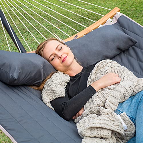 SUNCREAT Double Portable Hammock with Stand, 2 Person Hammock with Curved Spreader Bar, Balance Ropes Included, Dark Gray - color: Dark Gray