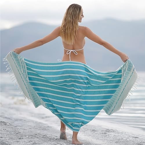 BAGNO MILANO Beach Towels Organic Turkish Cotton Soft, Quick Dry Oversized Turkish Towel Throw Blanket for Beach, Yoga, Spa, Pool (Beach Towel, Astrea Blue) - color: Astrea Blue