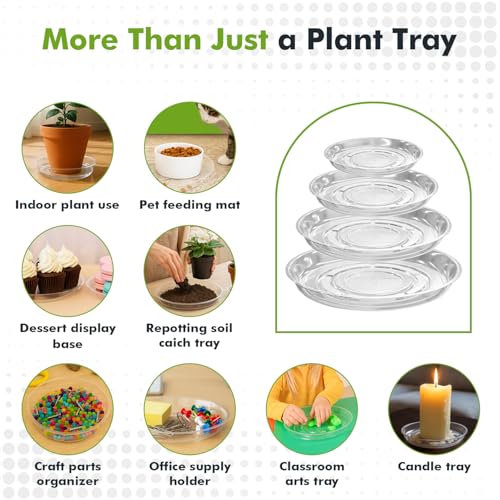 30 Packs 4 Inches Small Clear Plant Saucers for Indoor Outdoor Use Heavy Duty Plastic Plant Trays for Planter Bulk Flower Pot Drip Trays to Catch Water, 4 to 20 Inch - size: 4 Inches