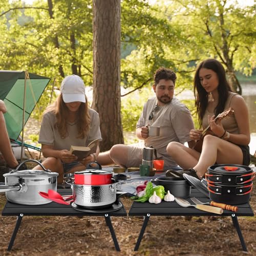 Barydat 2 Pack Small Folding Beach Table Aluminum Portable Camping Lightweight Roll up Tent Low Table for Sand Outdoor Compact Picnic with Carry Bag for Outdoor Picnic Tent Travel Beach(Black) - color: Black