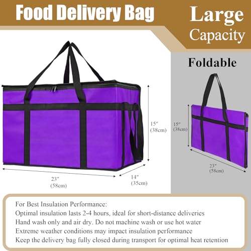 PEASUG Insulated Bags for Food Delivery, XXXL Pizza Delivery Bags, Large Capacity Cooler Bag Keep Food Warm for Grocery Shopping and Catering, Foldable, Heavy-Duty (Purple) - color: Purple, size: XXX-Large
