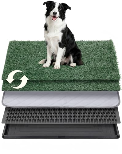 Petcozife Dog Grass Pad with Tray, 35"x23" Grass Pad for Dogs Potty with 2pcs Artificial Grass, Indoor Dog Litter Box for Balcony Apartment, Realistic, Washable, Less Odor - size: X-Large