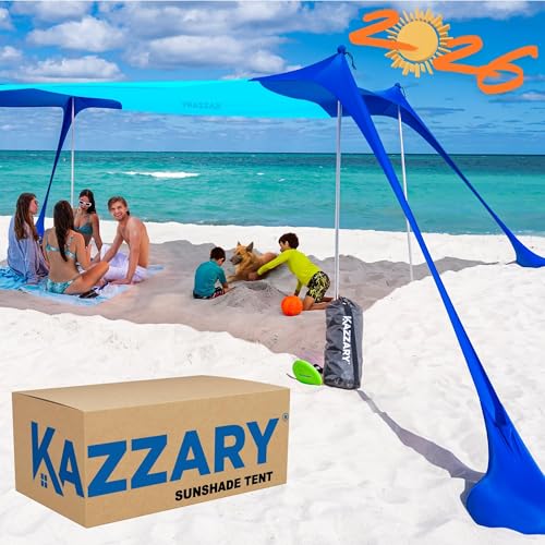 Beach Tent UPF50+ Sun Shade Canopy with Sandbags, 4 Stability Poles, Ground Pegs, Flying Disc Sand Shovel, Lightweight Sunshade Shelter, 7ft Tall for Outdoor Trips, Camping and Sports - color: Sky Turquoise, size: XL - 10.5 X 10 ft. (with 4 Poles)