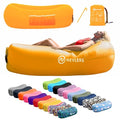 Nevlers Saffron Inflatable Lounger | 210T Polyester Inflatable Chair | No-Pump Inflatable Furniture | Camping Couch w/ 450lbs. Cap., Pockets & Matching Bag | Use as Inflatable Couch for Adults & Kids - color: Saffron, size: 1 Pack