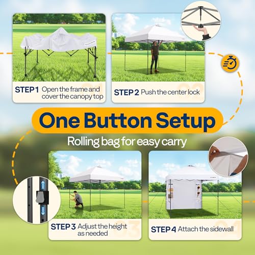 VIVOHOME 10x10ft Pop Up Canopy Tent with Sidewall and 6 Pockets, One Push Setup Outdoor Portable Shelter Tent Heavy Duty with Wheel Carry Bag and 4 Sandbags, White - color: White