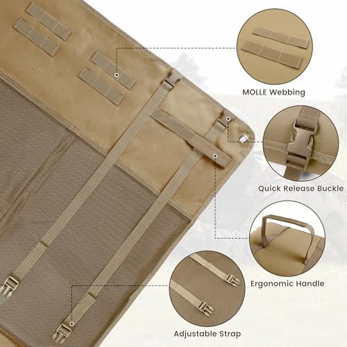 Shooting Mats Prone Padded,Extra Large Tactical Training Shooting Mat for Range Shooting & Hunting, Compact Foldable Water-Resistant Anti-Slip Base with Carry Strap Hunting Mat - color: Khaki