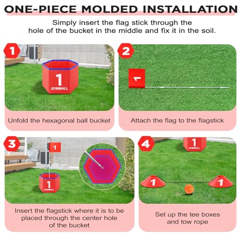 Golf Bucket Yard Game, Backyard Golf Set for Kids, Adults and Family, Outdoor and Indoor Portable 9 Holes Golf Course with Balls, Flags and Carry Bag for Lawn, Park, Beach and Hotel - Red - color: Red, size: 9 Holes