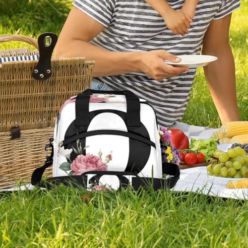 Letter O Insulated Lunch Bag for Women Men Reusable Waterproof Lunch Box Cooler Tote Bag One shoulder portable meal bag Portable Adult Lunchbox for Work Picnic Hiking Beach - color: Letter O