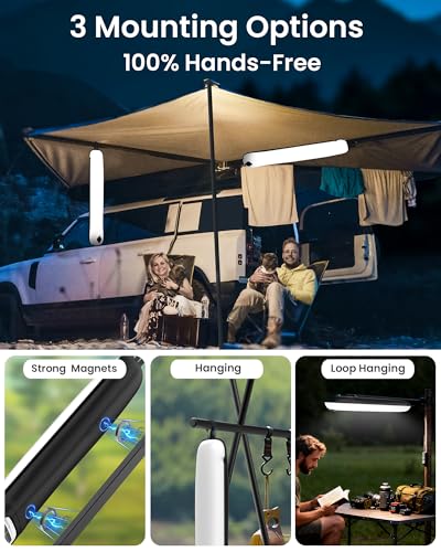 24" Inflatable Solar Camping Lantern,Magnetic LED Tube Light with USB-C 2000mAh Phone Charger,IP66 Waterproof TPU Tent Light for Hurricane Emergency,Backpacking & Off-Grid Survival (Black) - color: Black, size: 24in