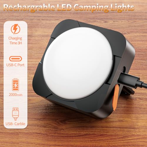 FLY2SKY Rechargeable Camping Lights 2000 mAh Tent Lights Portable LED Camping Lantern Survival Gear Essentials Camping Accessories for Hiking Backpacking Fishing Hurricane Emergency Power Outage（1PCS） - color: 1PC-2000mAh-BLACK