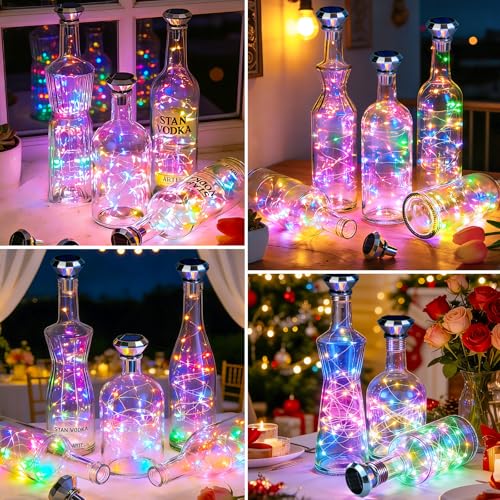 ANGMLN Solar Diamond Shaped Wine Bottle Cork Lights 10 Pack 20LED Solar String Fairy Lights Outdoor Waterproof for Wedding Holiday Garden Patio Pathway Bar Concert Outdoor Decorative (Multicolor) - color: Multicolor