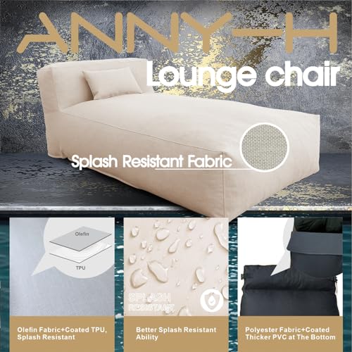 Dineli Modern ANNY-H Lounge Chair Outdoor Bed Lounger Outdoor Couch Sofa Comfy Patio Furniture Dense Foam Pool Loungers Lazy Sofa for Outside, Water-Resistant Sunbed (Light Beige, 70'' Length) - color: Light Beige, 70'' Length