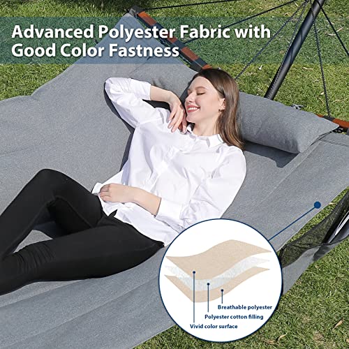 TegerDeger 12FT 2 Person Hammock with Stand Included 55 x 79IN Large Hammock 450LB Capacity with Hardwood Spreader Bar & Nylon Rope for Outside, Patio, Garden, Backyard, Beach - Deep Gray - color: Deep Gray