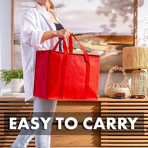 Carrywell (Not Made In China) Insulated Reusable Grocery Bags 2-Pack, Catering and Delivery Bag For Hot and Cold Food, Collapsible Thermal Tote For Doordash - color: Red, size: 2 pack, style: XL Insulated