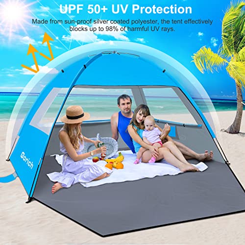 Gorich Beach Tent Sun Shelter for 3/4/6/8/10 Person with UPF 50＋ UV Protection, Lightweight & Easy Setup Beach Shade Canopy, Portable Beach Shade Tent Beach Cabana - color: Blue, size: 4 Person