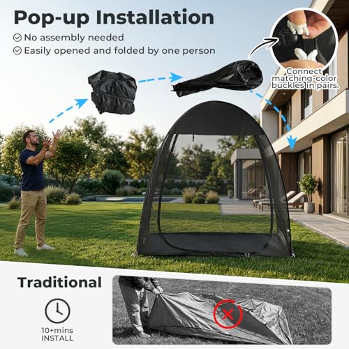 Alvantor® Pop Up Screen House Tent, Snap-fit Mesh Screen Gazebo with Peaked Roof, Portable Screen Room Canopy Shelter with Sandbags for Camping, Backyard, Picnic - color: Black